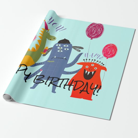 DE NAAM VAN DE DOUANE HEEFT MONSTER BIRTHDAY Wrapp Cadeaupapier (Uitgerold)
