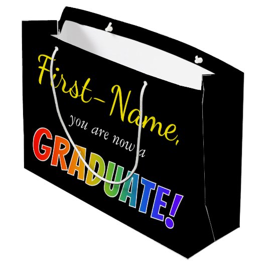 De Naam van de douane + "u bent nu een AFSTUDEREN! Groot Cadeauzakje (Achterkant Gekanteld)