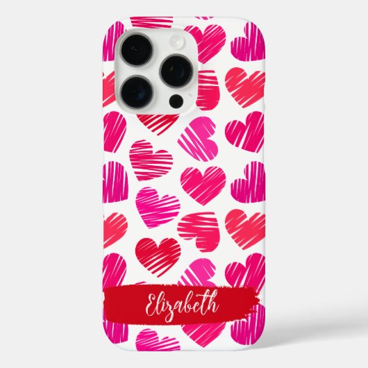 De naam van de moderne rode en roze doodled harten Case-Mate iPhone case (Achterkant)