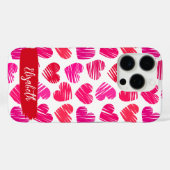 De naam van de moderne rode en roze doodled harten Case-Mate iPhone case (Achterkant (horizontaal))