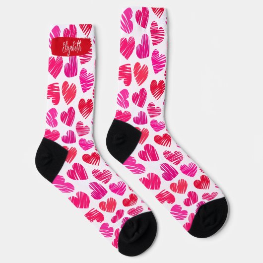 De naam van de moderne rode en roze doodled harten sokken (Rechts)