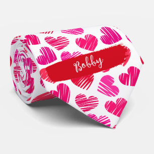 De naam van de moderne rode en roze doodled harten stropdas