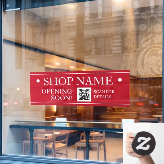DE NAAM VAN DE SHOP, die spoedig openen, Code QR,  Raamsticker (Cafe Raam)