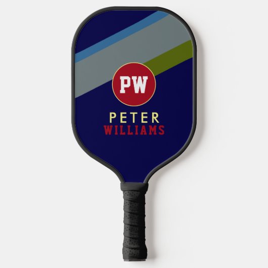 De naam van de speler op Striped Blue Pickleball Paddle (Voorkant)