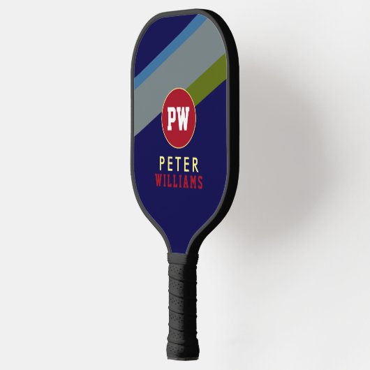 De naam van de speler op Striped Blue Pickleball Paddle (Links)