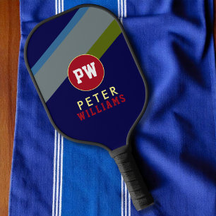 De naam van de speler op Striped Blue Pickleball Paddle