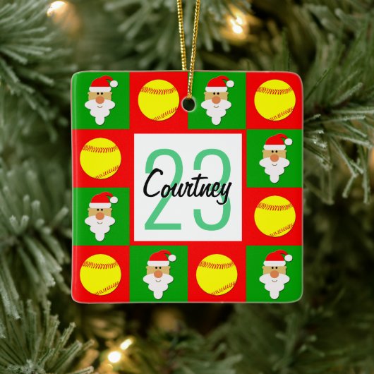 De Naam van de Speler van de softball en de Douane Keramisch Ornament (Boom)