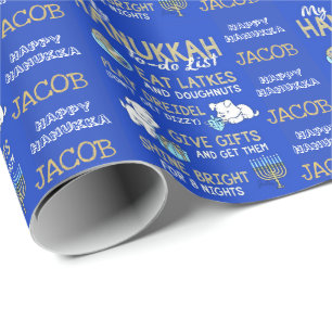 De naam van het kind Hanukkah Wrapping Paper Gift  Cadeaupapier