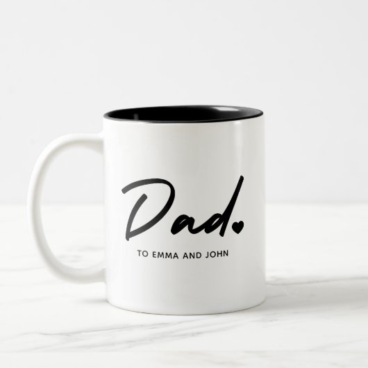 De naam van het Modern Dad Script Kind Tweekleurige Koffiemok (Links)