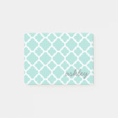 De naam van het Quatrefoil Patroonscript Turquoise Post-it® Notes (Voorkant)