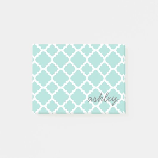 De naam van het Quatrefoil Patroonscript Turquoise Post-it® Notes (Voorkant)