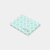 De naam van het Quatrefoil Patroonscript Turquoise Post-it® Notes (Schuin)