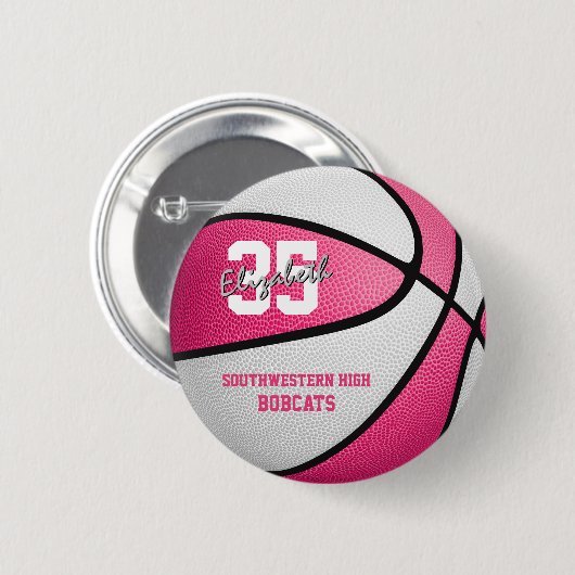 De naam van het sportenbasketbalteam van het roze  ronde button 5,7 cm (Voorkant /achterkant)