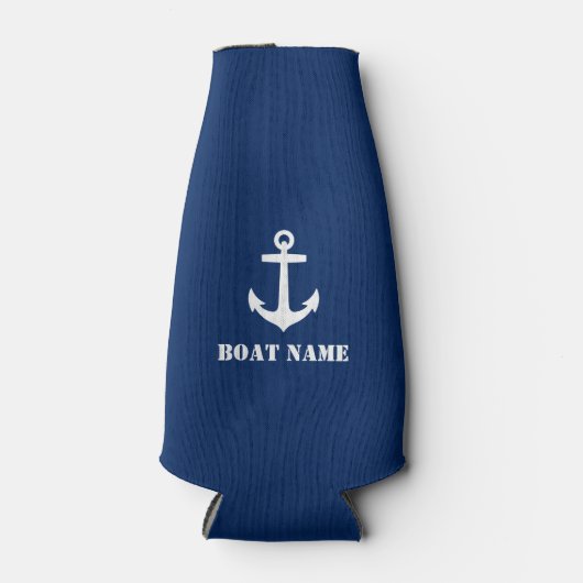 De naam van je boot Anchor Navy Blue Flesjeskoeler (Voorkant)