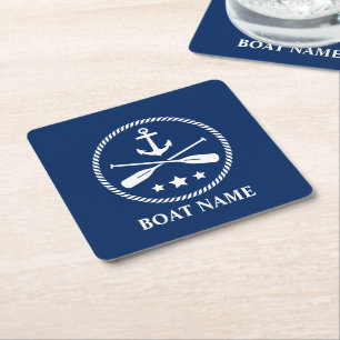 De naam van je boot Anchor Oars & Stars Navy Blue Kartonnen Onderzetters
