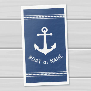 De naam van je boot Nautical  Anchor Navy Blue Servet