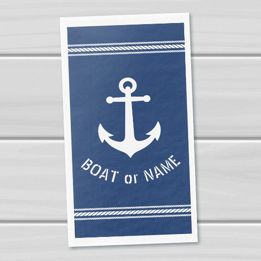 De naam van je boot Nautical  Anchor Navy Blue Servet