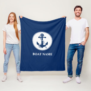De naam van je boot Nautical Anchor Rope Navy Blue Fleece Deken