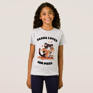 De naam van je kind houdt van Pizza Cute Cat T-shirt