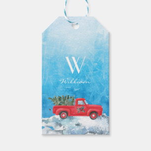 De naam van je kind: Rode vrachtwagen van de Kerst Cadeaulabel