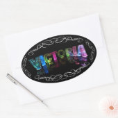 De naam Victoria - Naam in Lichten (Foto) Ovale Sticker (Envelop)