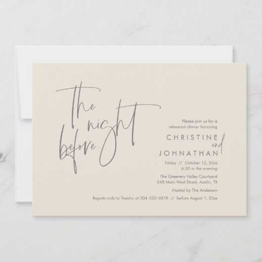 De nacht ervoor, de huwelijksrepetitie kaart (Voorkant)