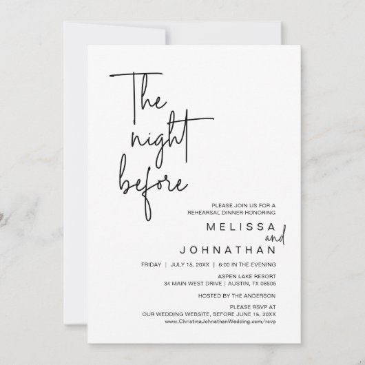 De nacht ervoor, de huwelijksrepetitie kaart (Voorkant)