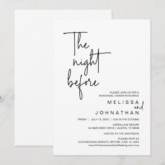 De nacht ervoor, de huwelijksrepetitie kaart (Voorkant / Achterkant)