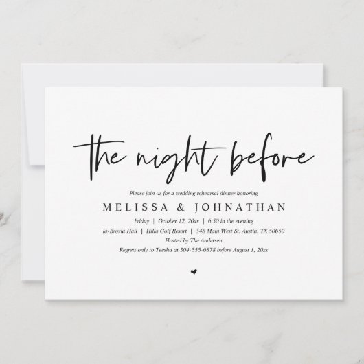 De nacht ervoor, de huwelijksrepetitie kaart (Voorkant)