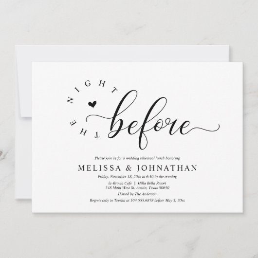 De nacht ervoor, de huwelijksrepetitie kaart (Voorkant)