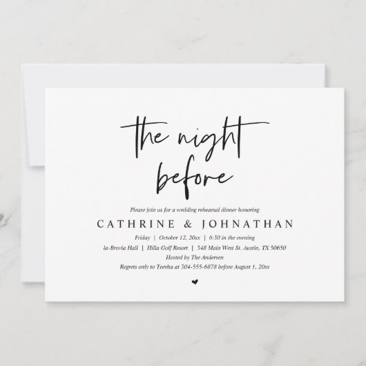 De nacht ervoor, de huwelijksrepetitie kaart (Voorkant)