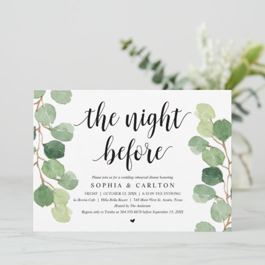De nacht ervoor, Greenery, Rehearsal Dinner Kaart (Staand voorkant)