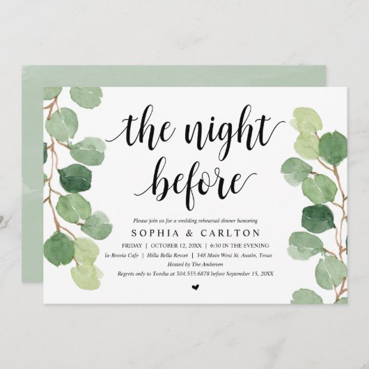 De nacht ervoor, Greenery, Rehearsal Dinner Kaart (Voorkant / Achterkant)