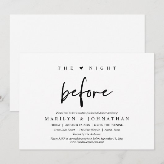 De nacht ervoor, huwelijksrepetitie kaart (Voorkant / Achterkant)