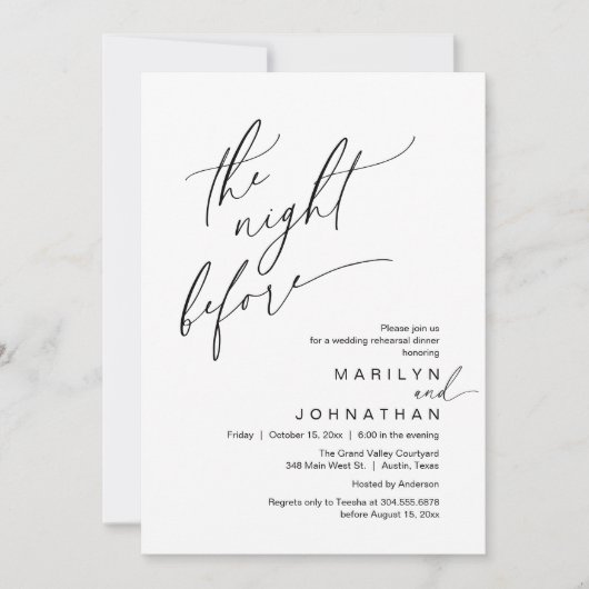 De nacht ervoor, huwelijksrepetitie kaart (Voorkant)