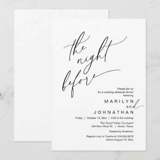 De nacht ervoor, huwelijksrepetitie kaart (Voorkant / Achterkant)