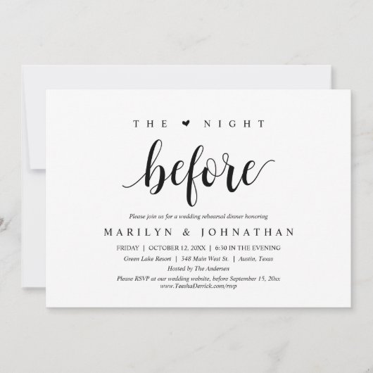 De nacht ervoor, huwelijksrepetitie kaart (Voorkant)