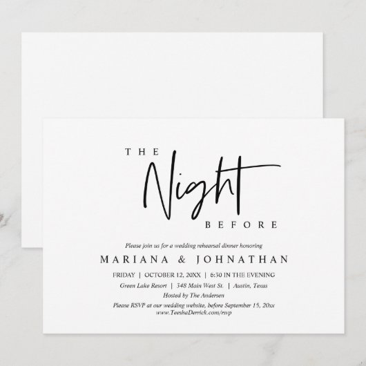 De nacht ervoor, huwelijksrepetitie kaart (Voorkant / Achterkant)