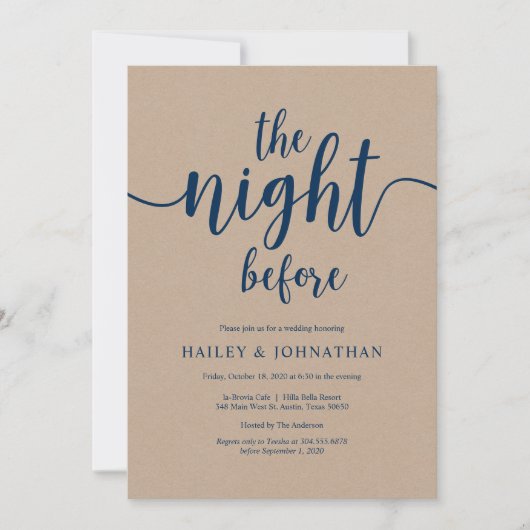 De nacht ervoor, marineblauw Kraft repetitief dine Kaart (Voorkant)