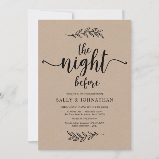 De nacht ervoor, Rustic Kraft, repetitief diner Kaart (Voorkant)