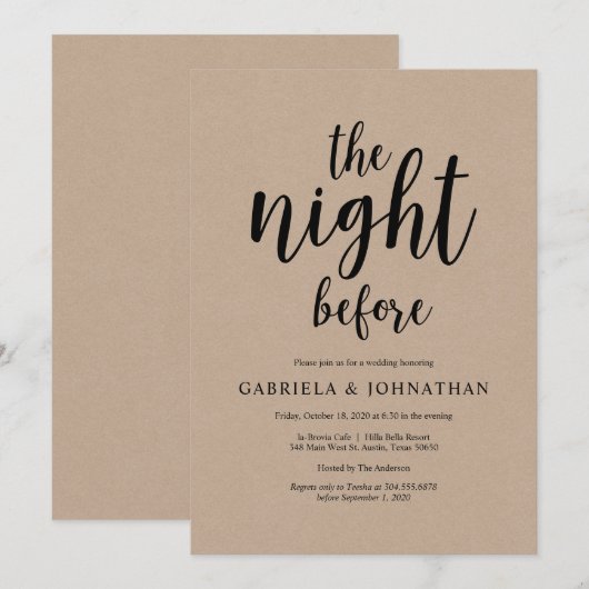 De nacht ervoor, Rustic Wedding Rehearsal Dinner Kaart (Voorkant / Achterkant)