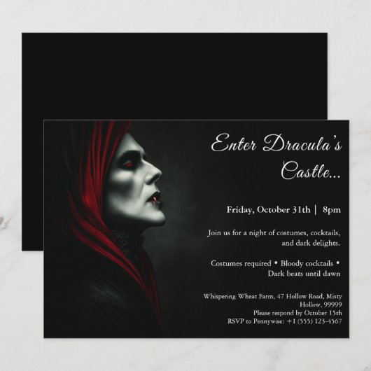 De nacht van Dracula | Halloween kostuumfeest Kaart (Voorkant / Achterkant)