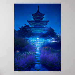 De nacht van een Japanse tempel Poster
