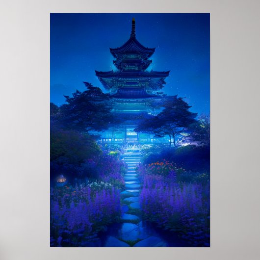 De nacht van een Japanse tempel Poster (Voorkant)