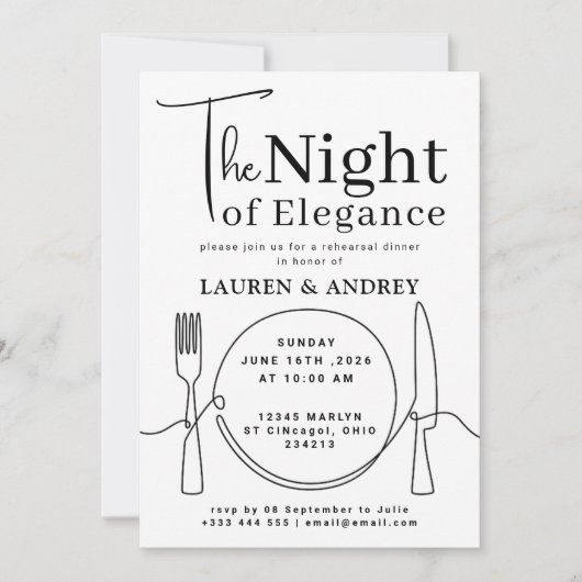 De Nacht van Elegantie Proef Dinersavond Kaart (Voorkant)