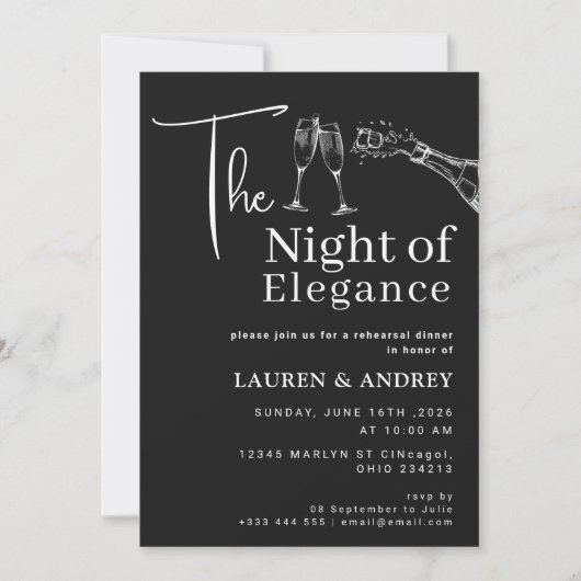 De Nacht van Elegantie Proefdiner Uitnodiging (Voorkant)