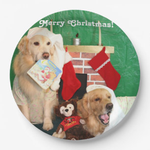 De Nacht van het golden retriever vóór Kerstmis Papieren Bordje