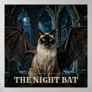 De Nacht Vleermuis Siamese Kat Halloween Huisdier Poster