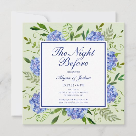 De nacht voor Blue Hydrangea QR-code Kaart (Voorkant)
