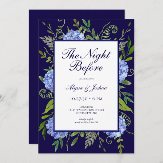 De nacht voor Blue Hydrangea QR-code Kaart (Voorkant / Achterkant)